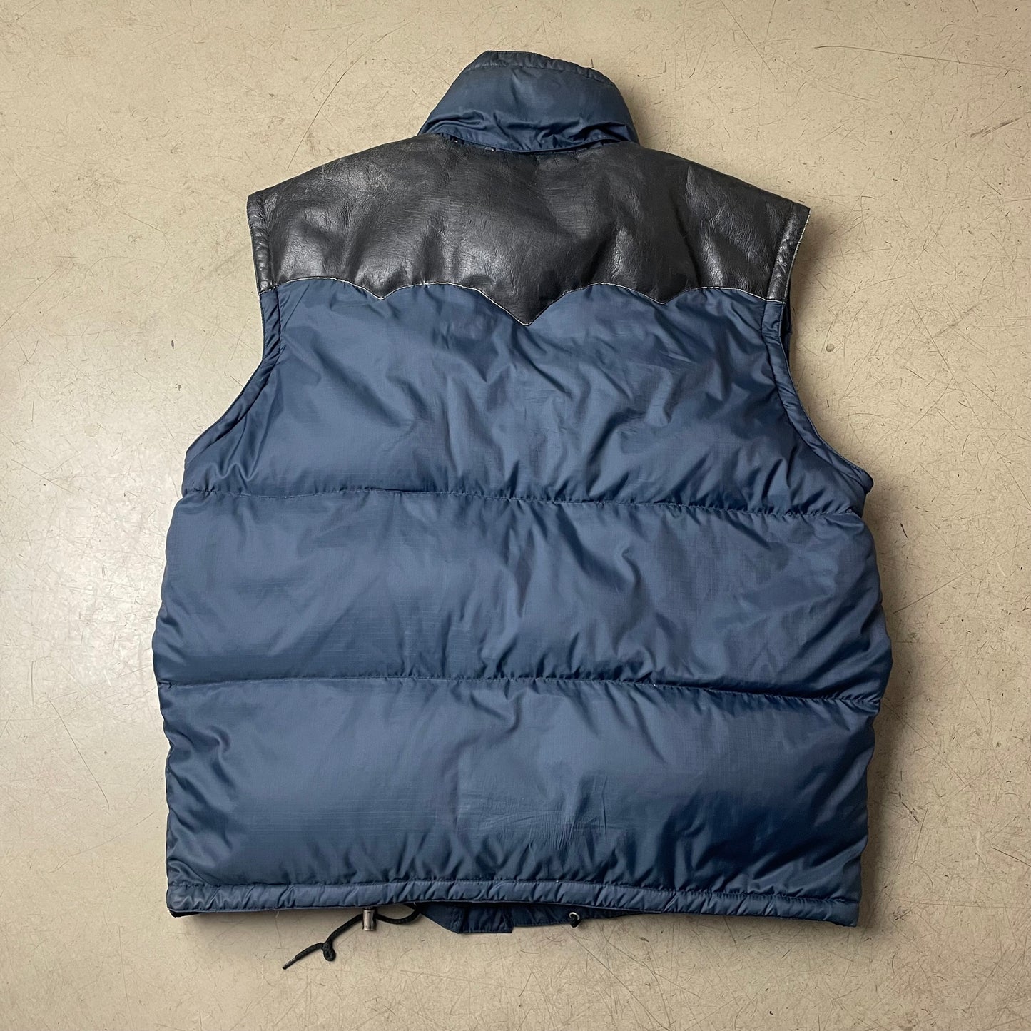 (XL) Vintage Mauritius Puffer Leder Daunenweste Navy blau schwarz