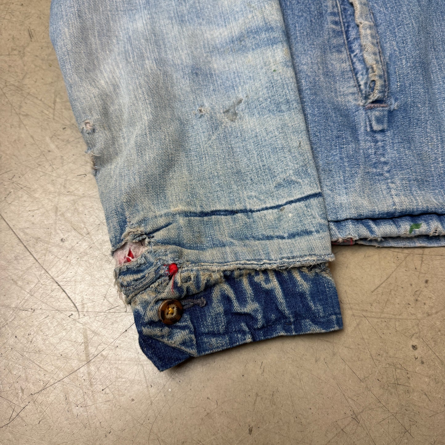 (S) Vintage Big Mac Saforized Penneys Jeansjacke Faded Blau Repaired