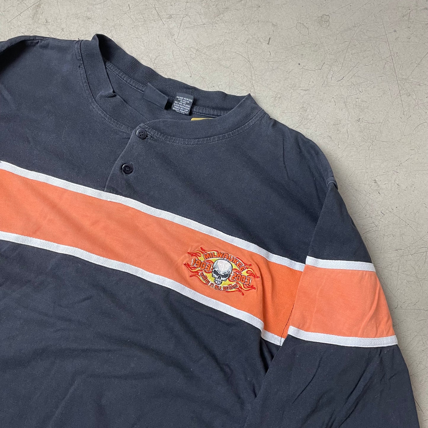(XL) Milwaukee Biker Flames Henley Longsleeve schwarz orange