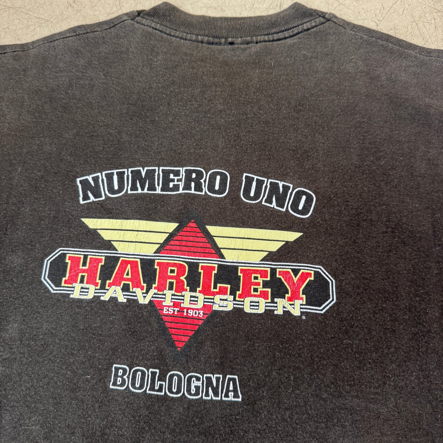 (XXL) 1990s Single Stitch Harley Davidson T-Shirt Faded Black Bologna