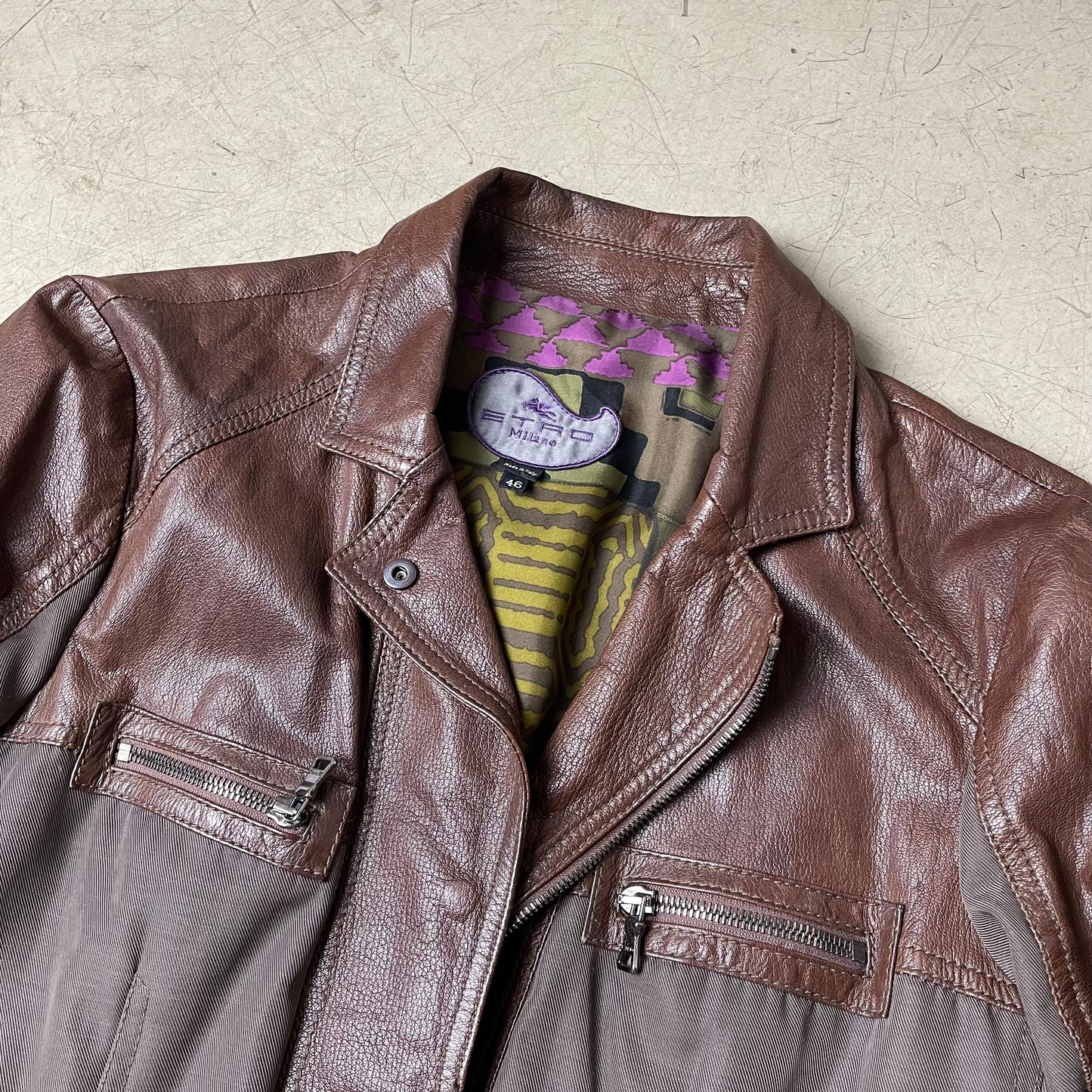 (M-L) Wmn Etro Lederjacke Canvas braun 46