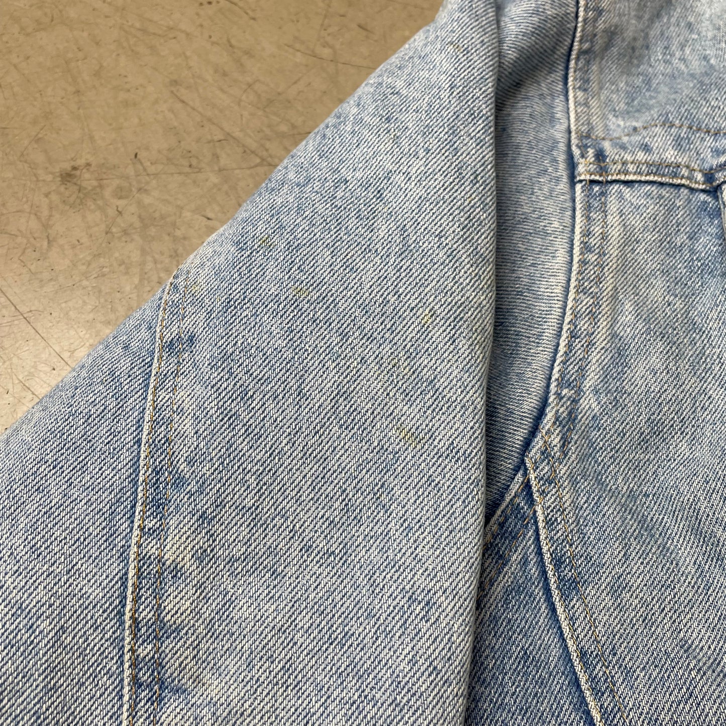 (M) 1980s Leder Jeansjacke hellblau braun