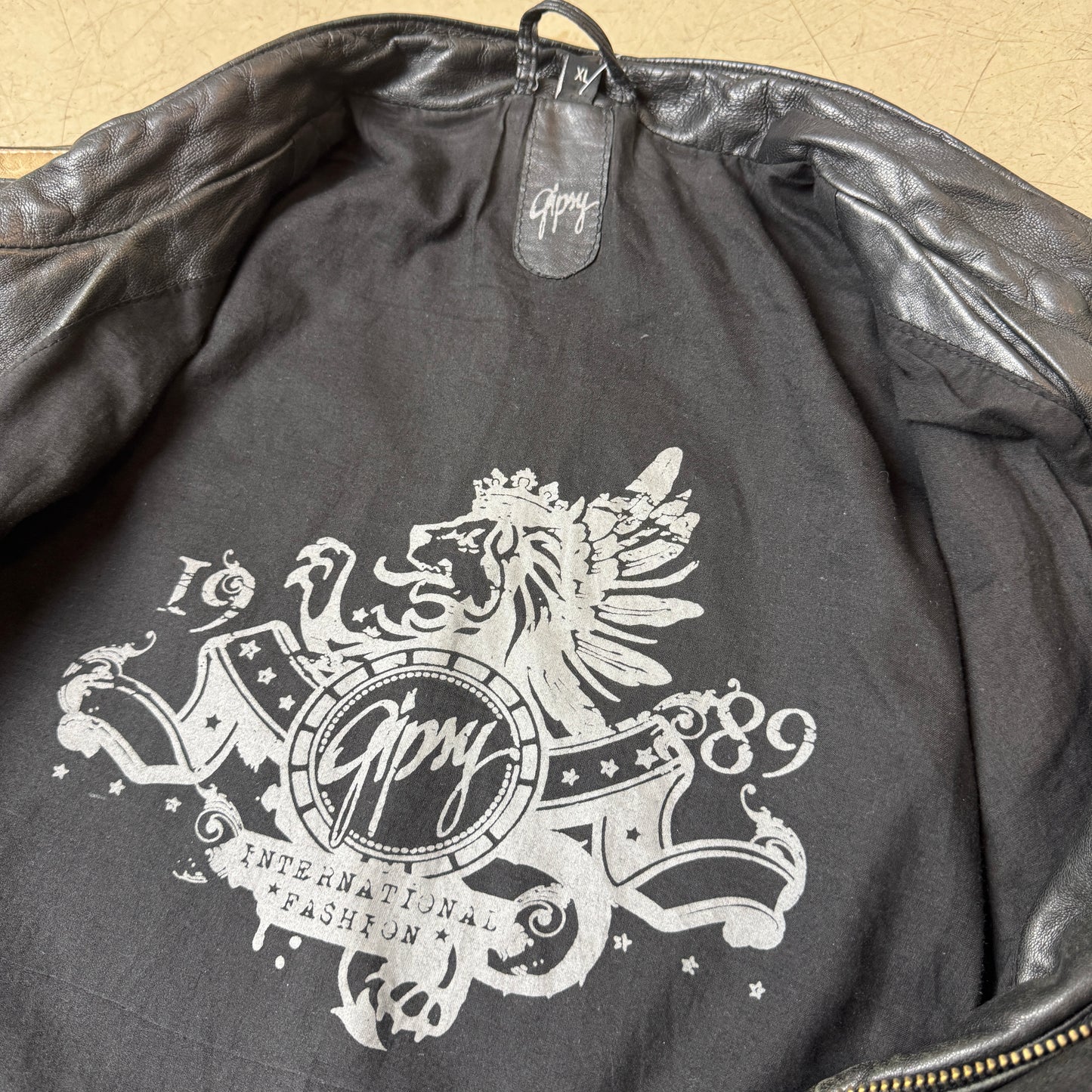 (L-XL) Gipsy Lederjacke Racing dunkelgrün schwarz