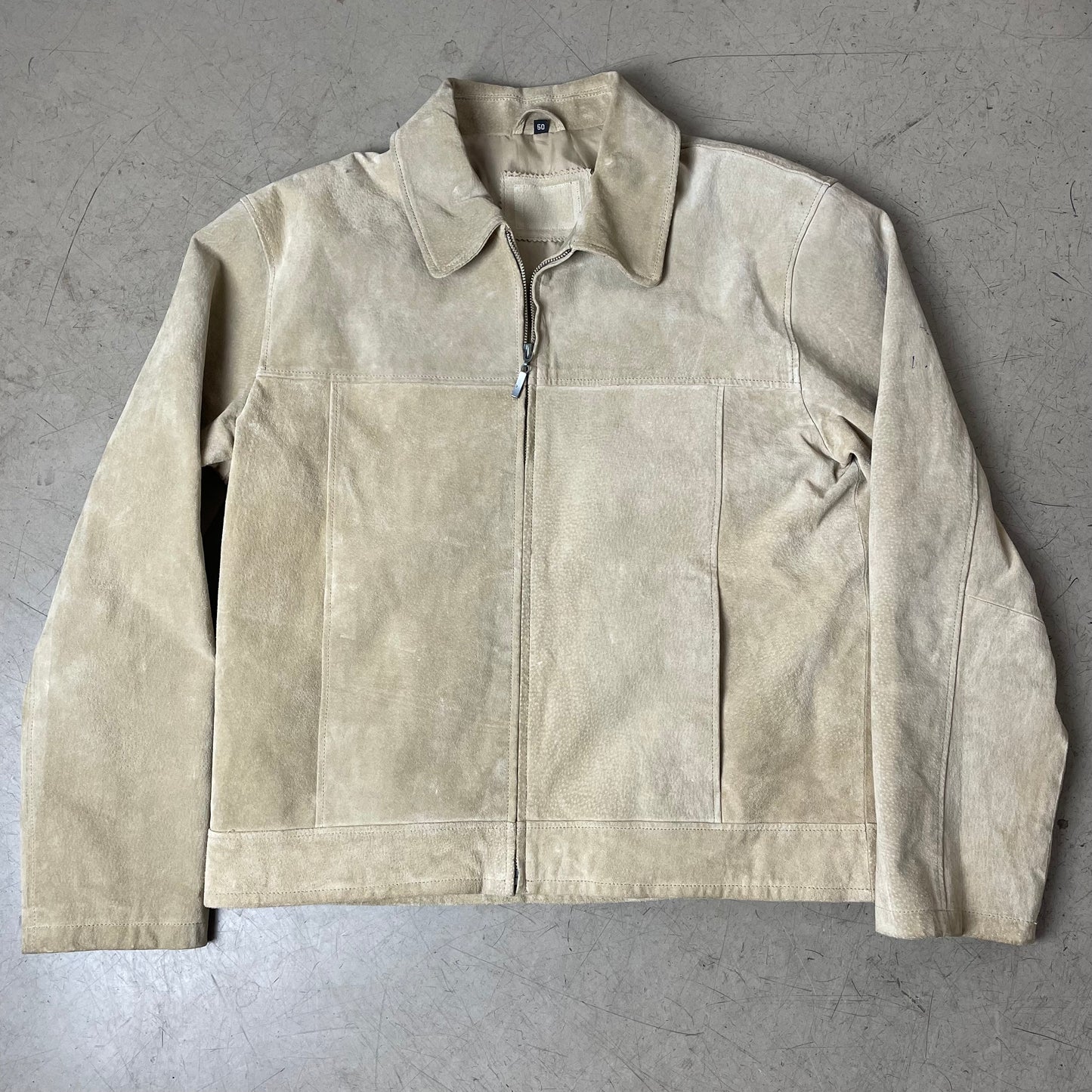 (M) Lederjacke creme beige hüftlang Kragen