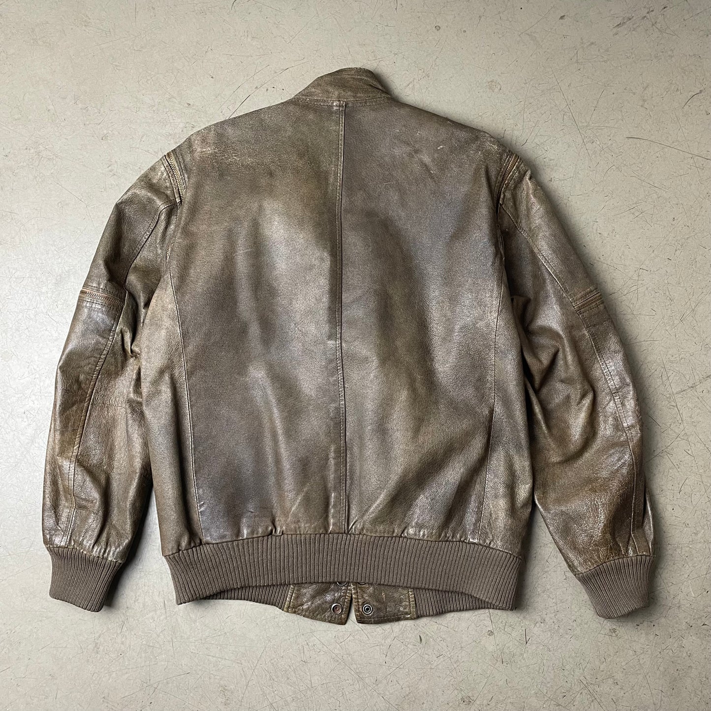 (M) Leder Zip Bomberjacke faded dunkelbraun