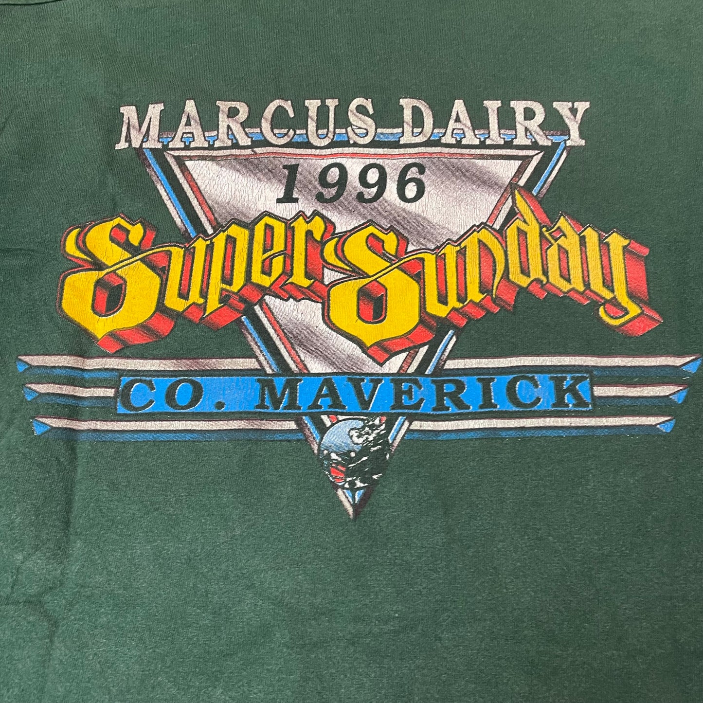 (L) 1996 Maverick Marcus Dairy Super Sunday Tshirt grün Single Stitch