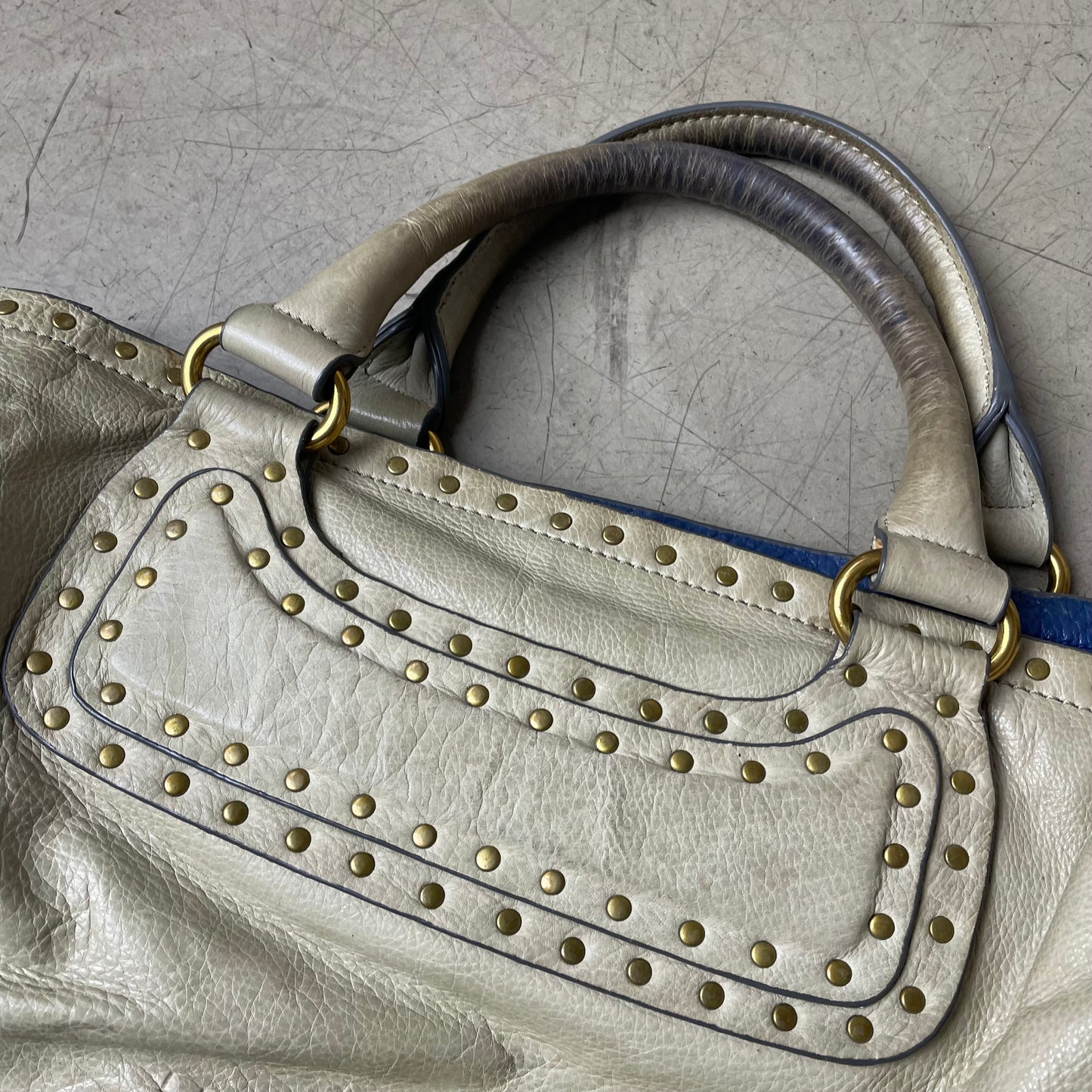Liebeskind Berlin Leder Handtasche Bag Creme beige blau klein Nieten