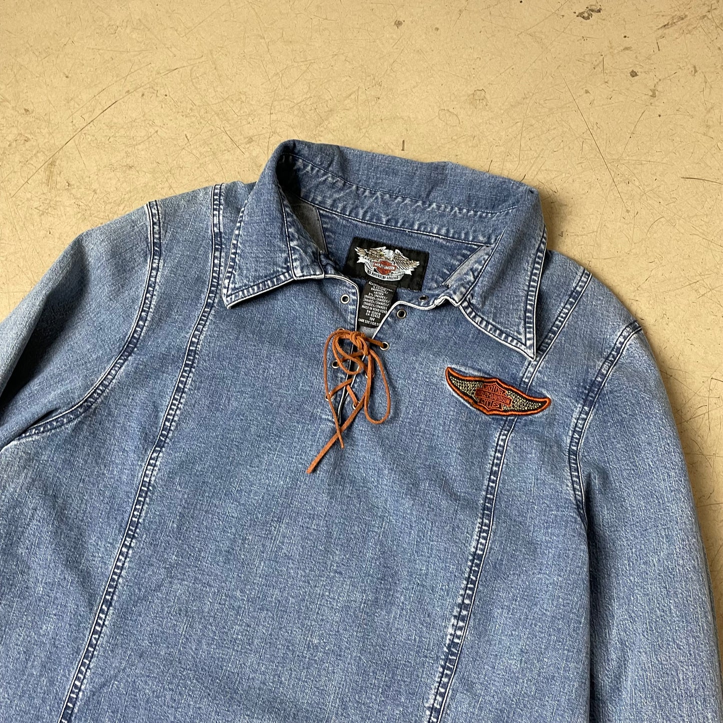 (L) WMN 1990s Harley Davidson Denim Hemd Jeans Shirt blau