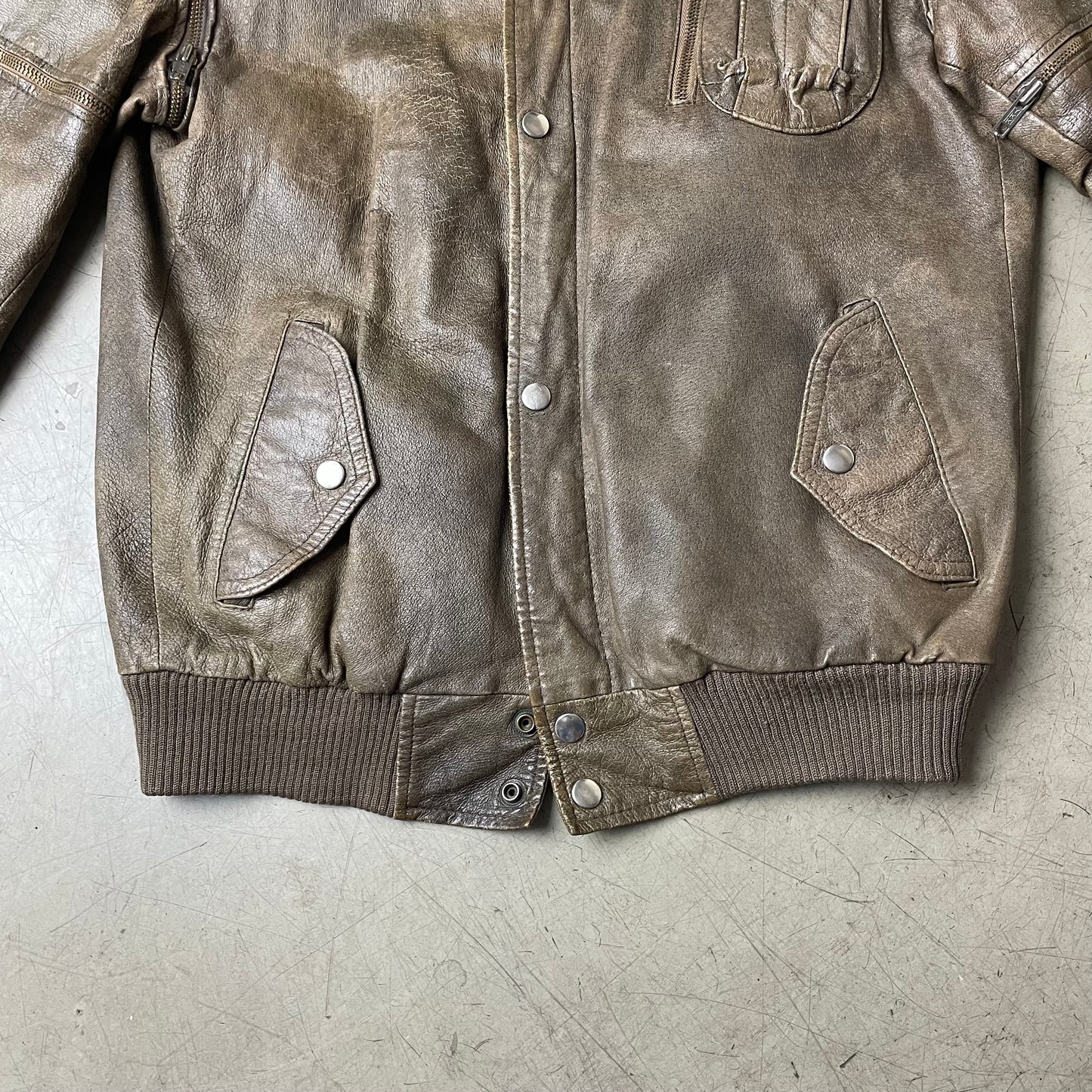 (M) Leder Zip Bomberjacke faded dunkelbraun