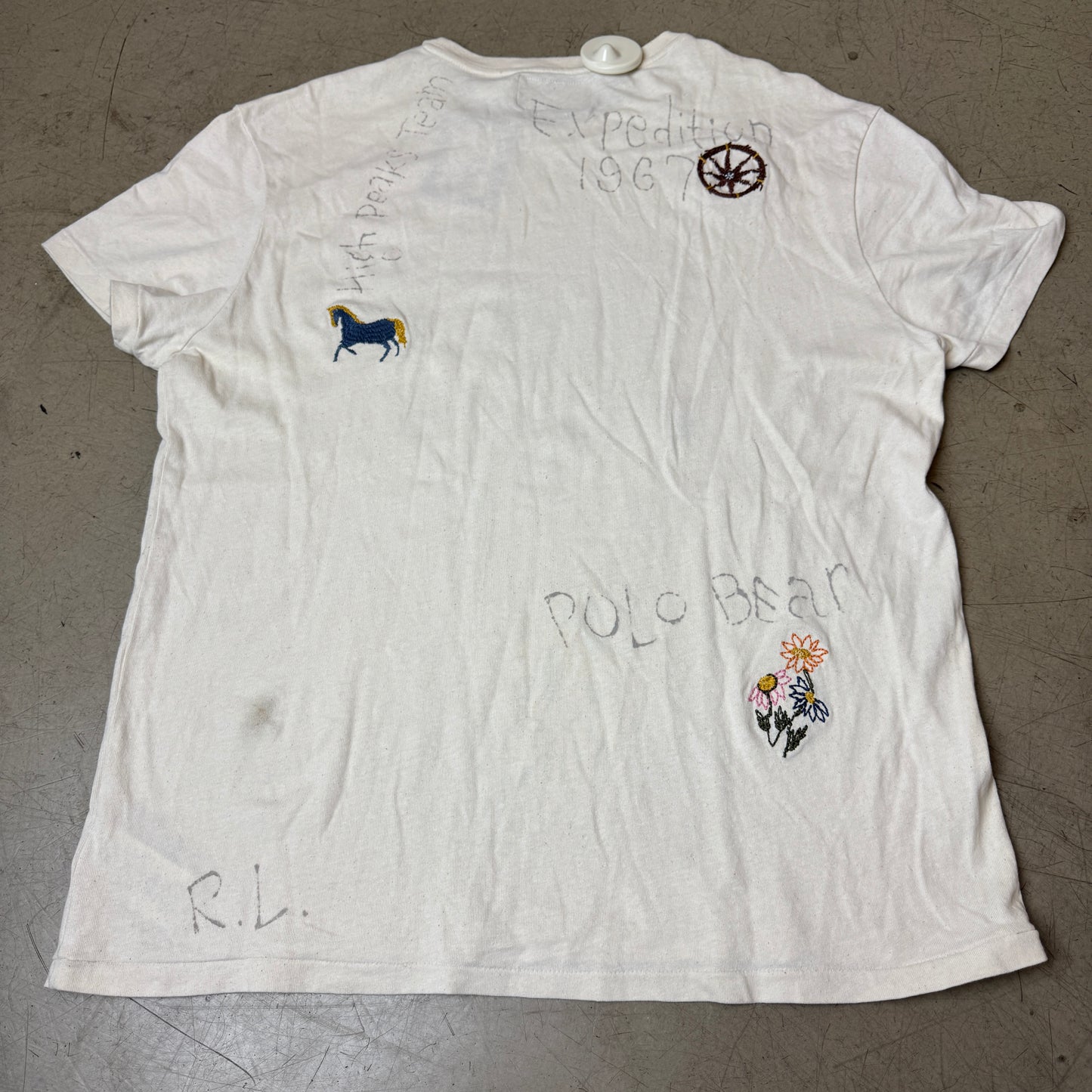 (L) Rare Polo Country Ralph Lauren Polo Bear Single Stitch Tshirt Creme
