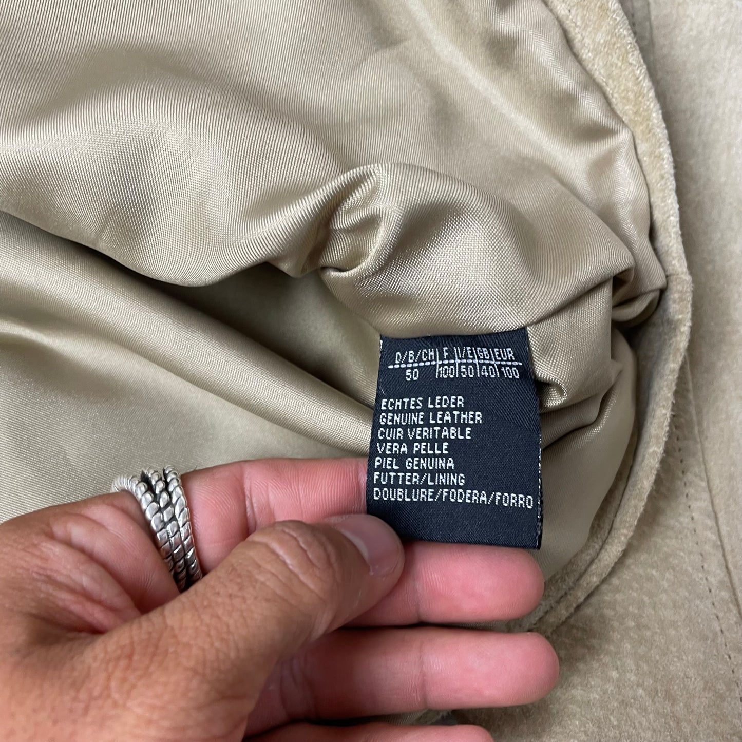 (M) Lederjacke creme beige hüftlang Kragen