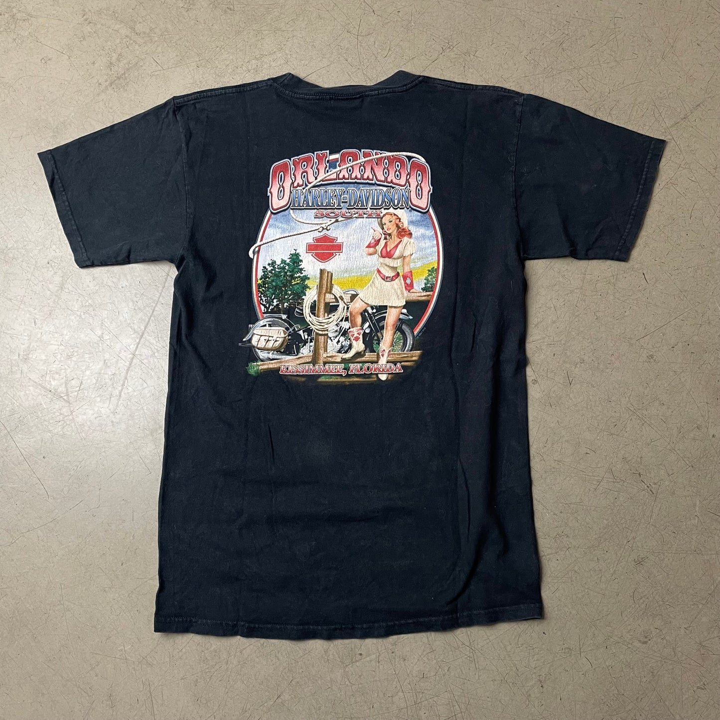 (M) 2007 Harley Davidson Tshirt Orlando schwarz Pin Up Girl