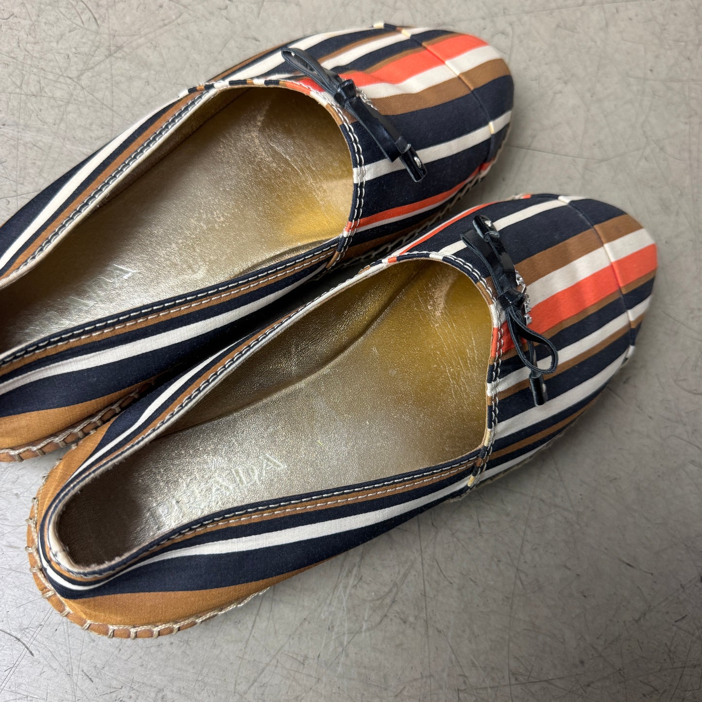 (38) Prada Striped Espadrilles Sandals