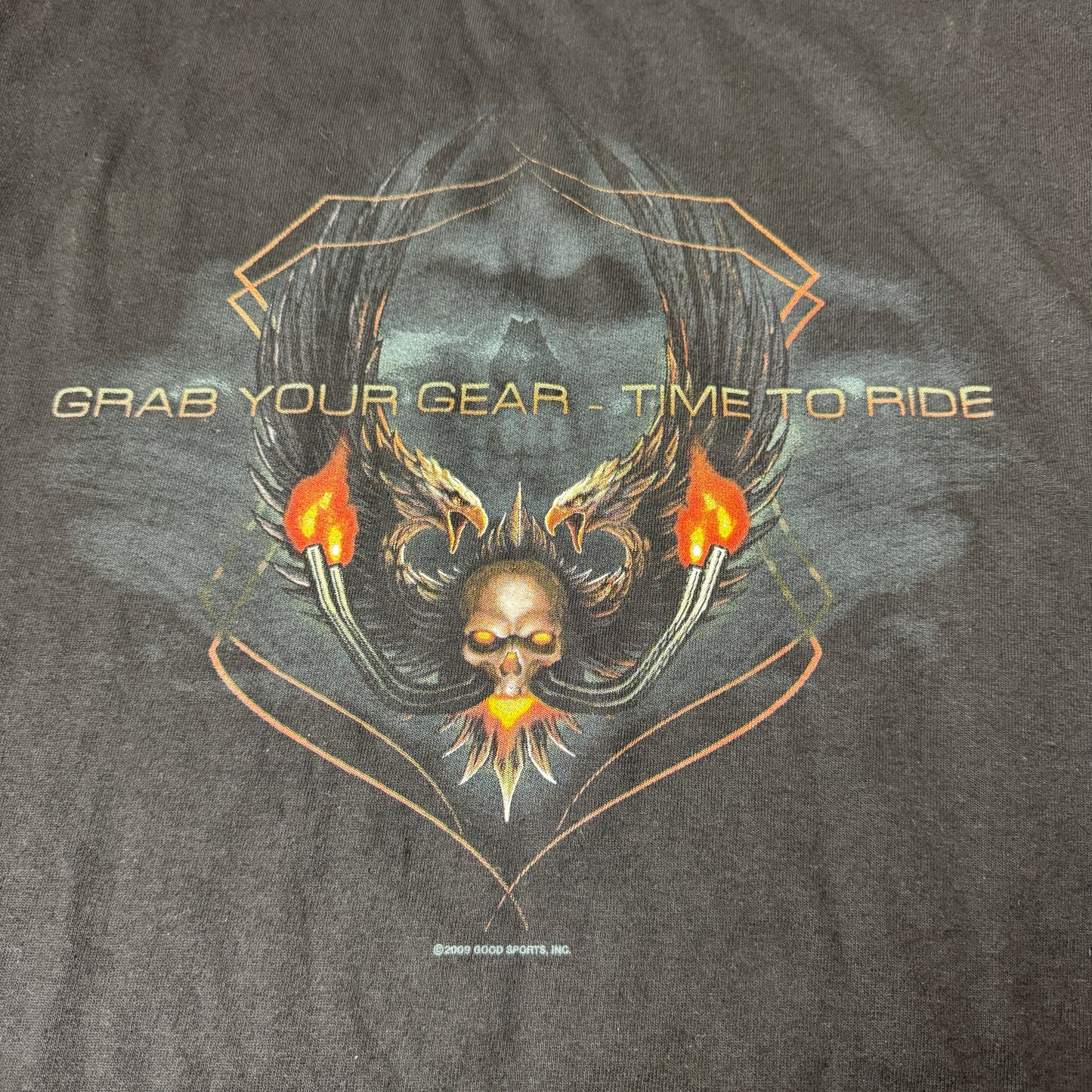 (XL) 2009 Biker Flames Skull Longsleeve schwarz