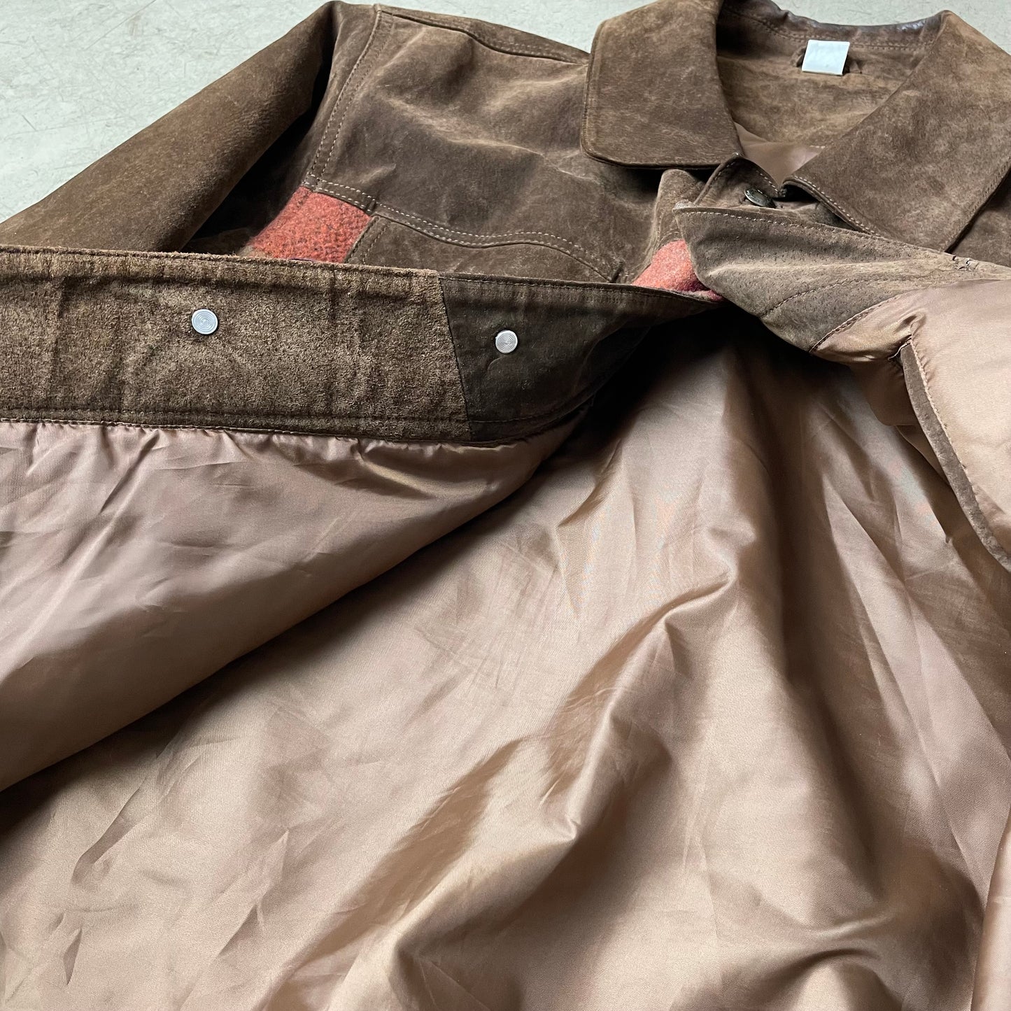 (XL) Wildleder Western Lederjacke braun kariert orange Wolljacke