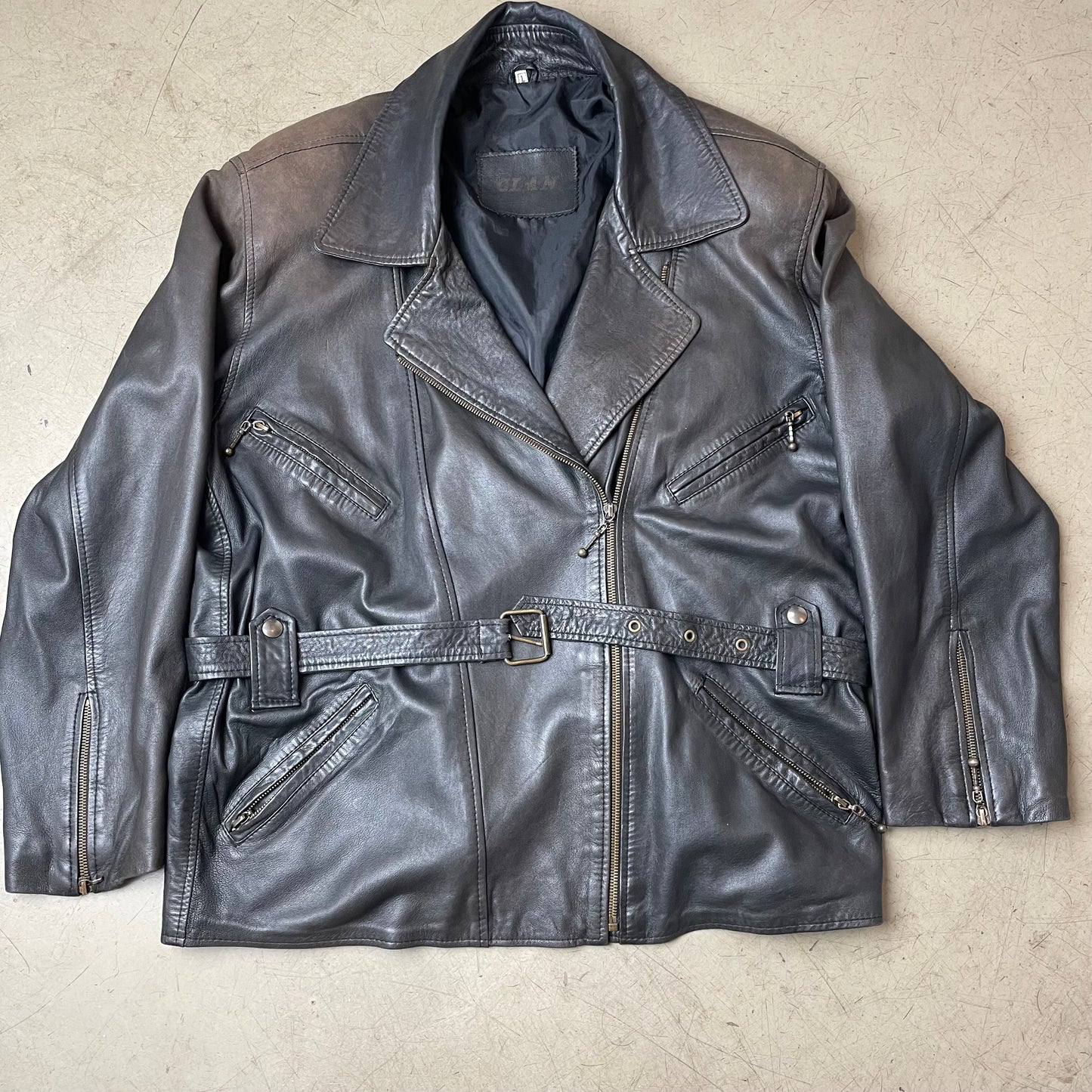 (L) Leder Biker Jacke faded schwarz