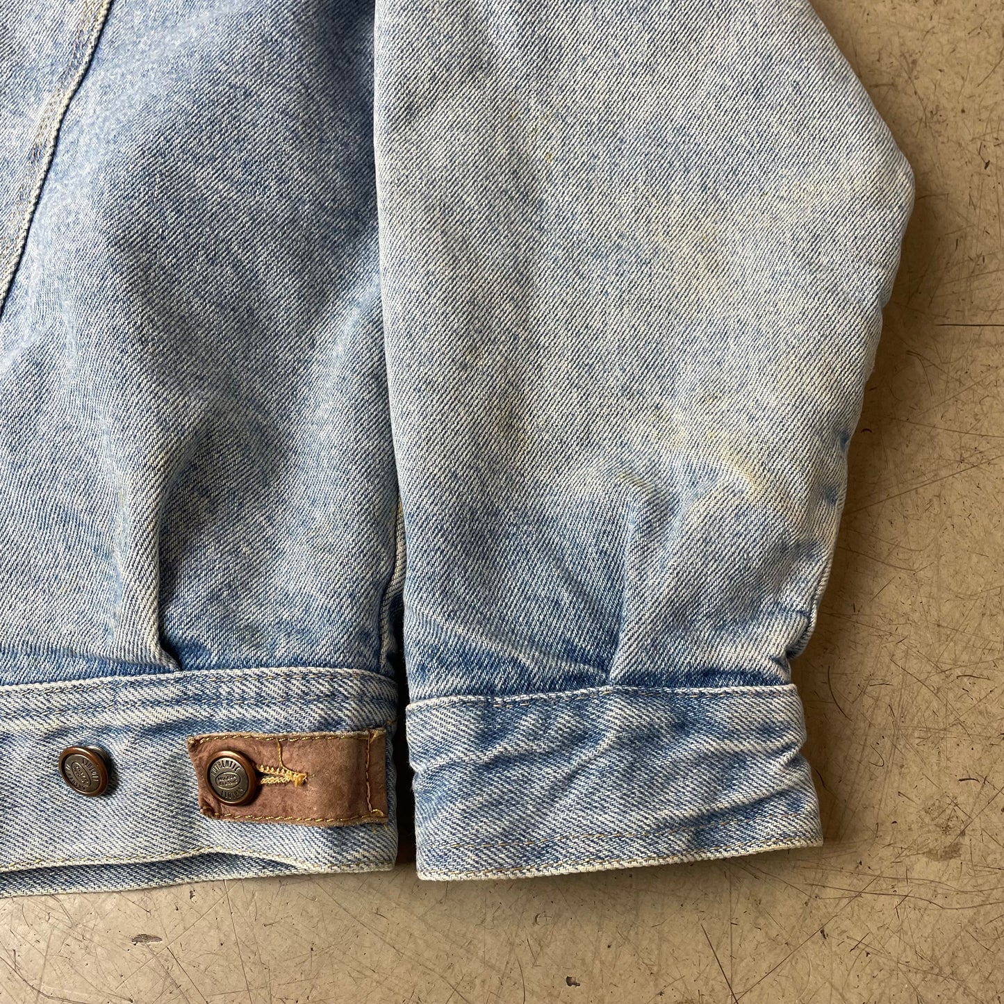 (M) 1980s Leder Jeansjacke hellblau braun