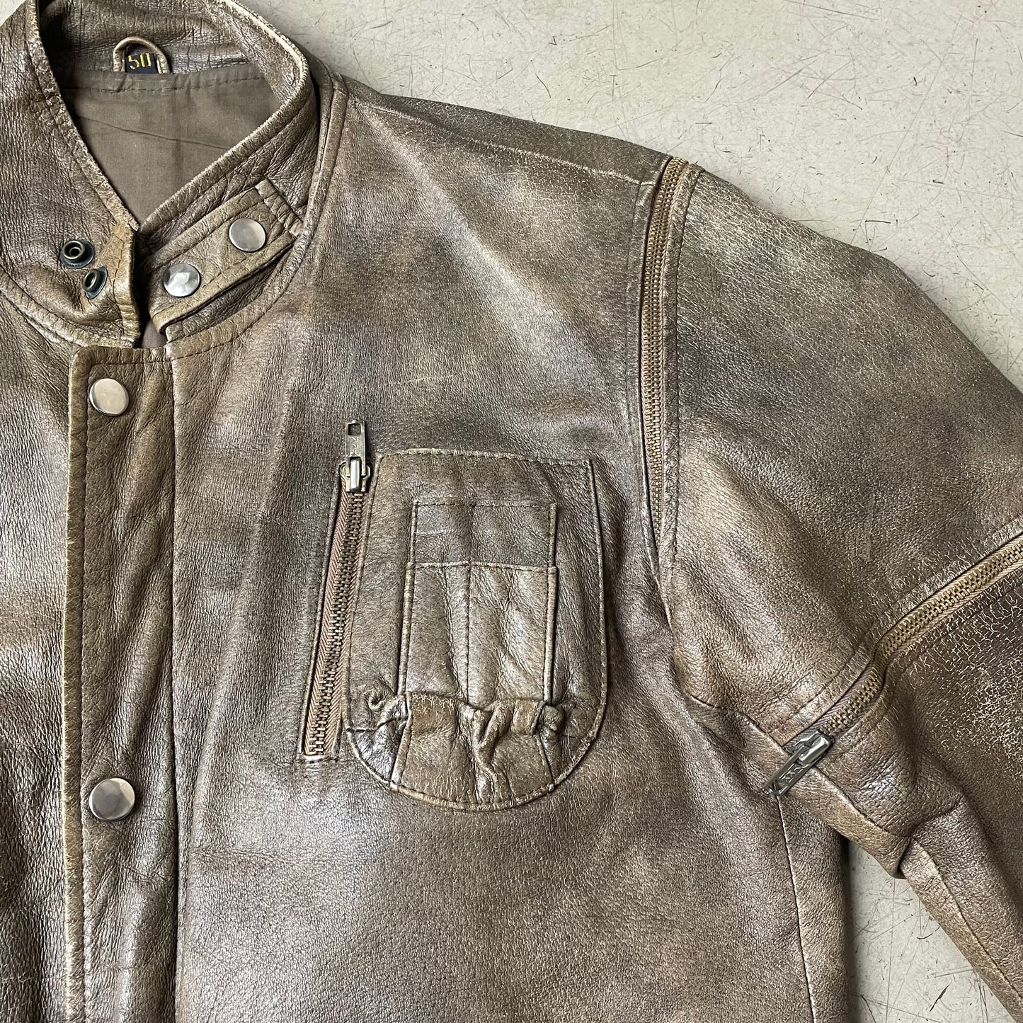 (M) Leder Zip Bomberjacke faded dunkelbraun