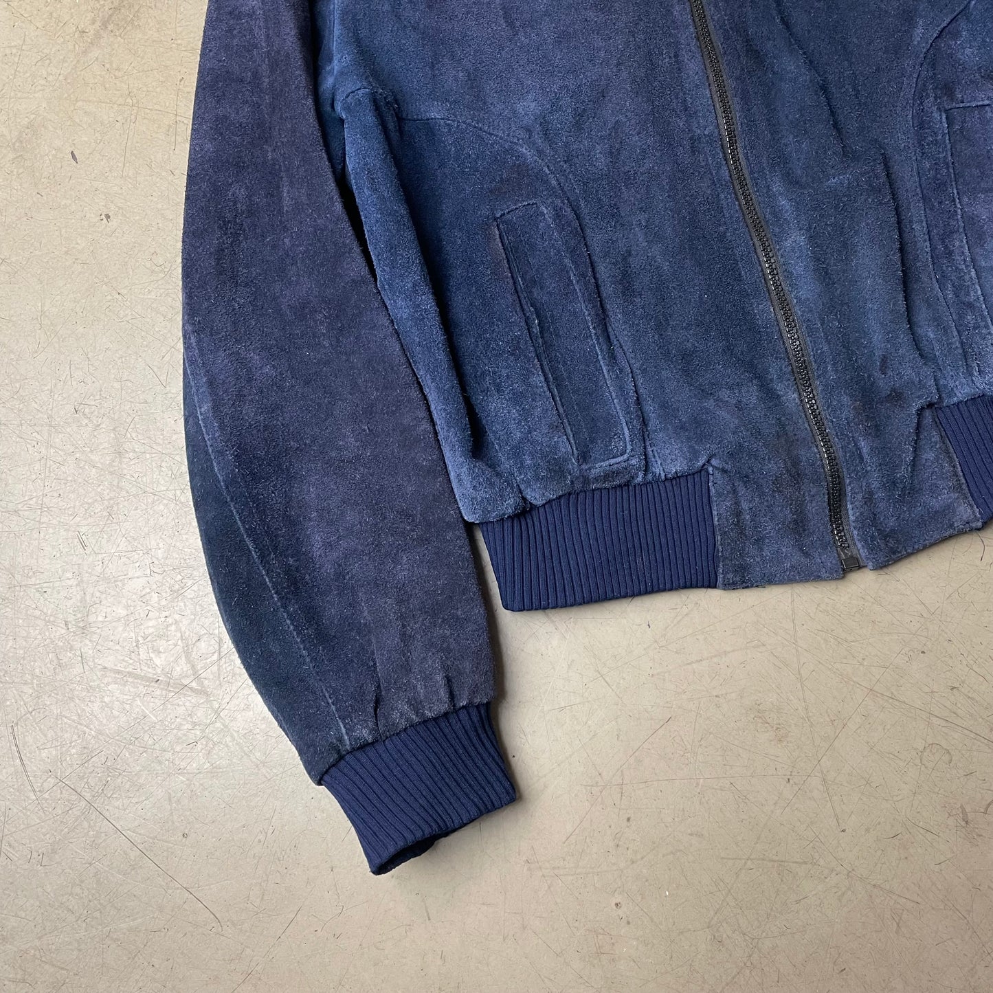 (S) 1970s Flaxton Wildleder Jacke Navy blau Made in England