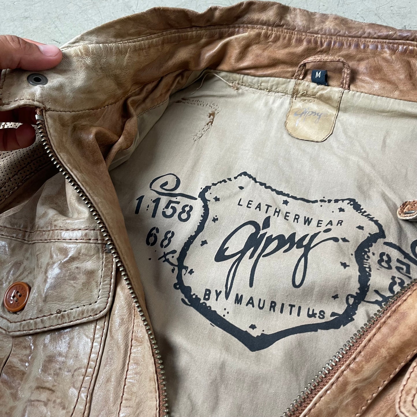 (M) Faded Repaired Gipsy Lederjacke braun Creme