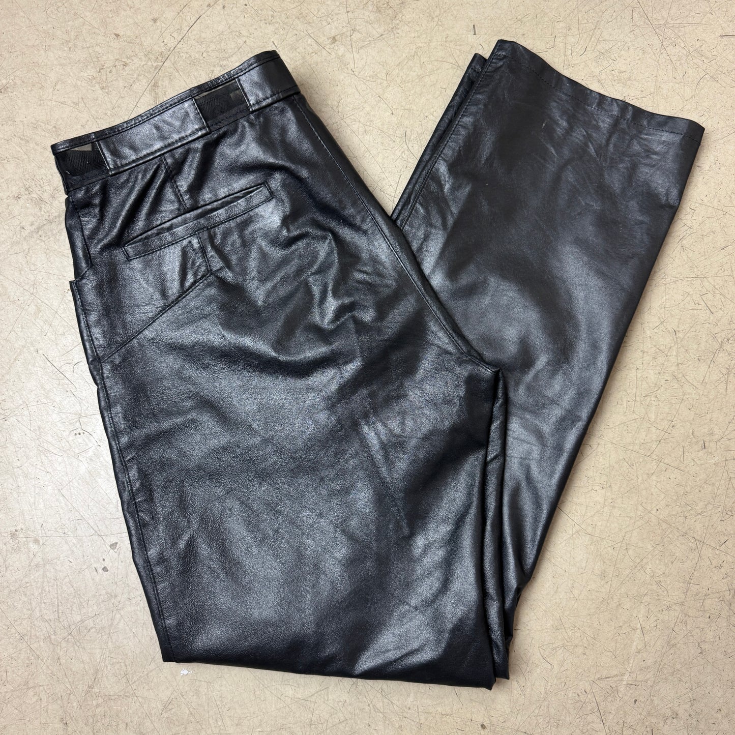(L) 1990s Versace Leather Pants Straight Cut W38
