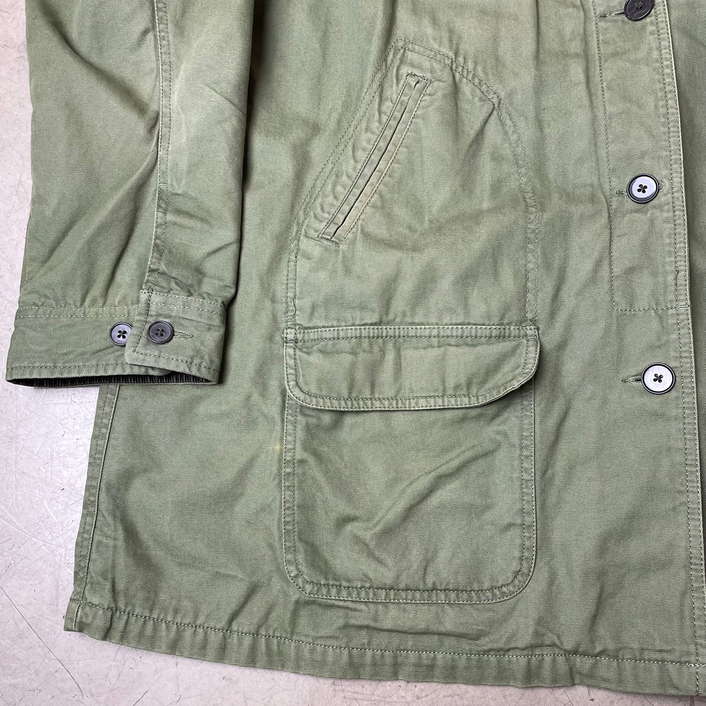 (XL) Lands End Cotton Mantel Jacke Olivgrün Cordkragen
