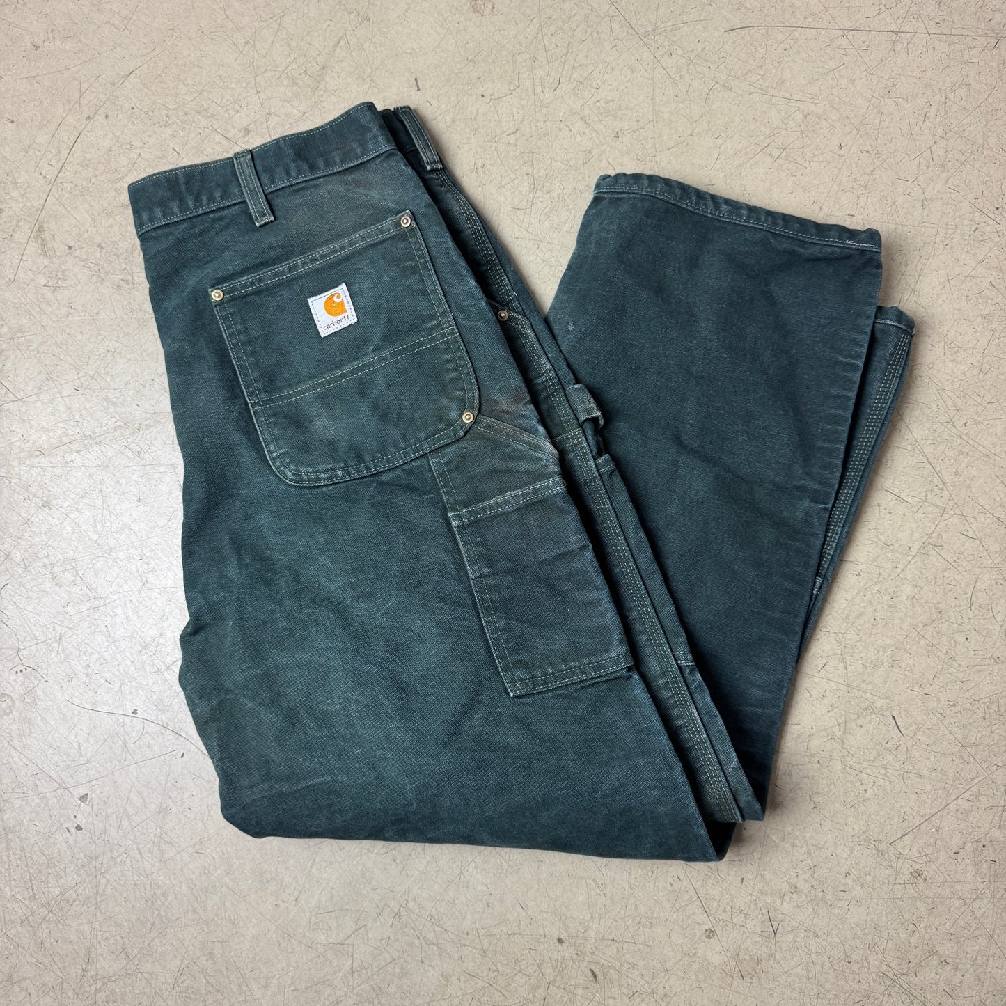(XL) Vintage Faded Black Carhartt Double Knee Carpenter Pants W36/L34
