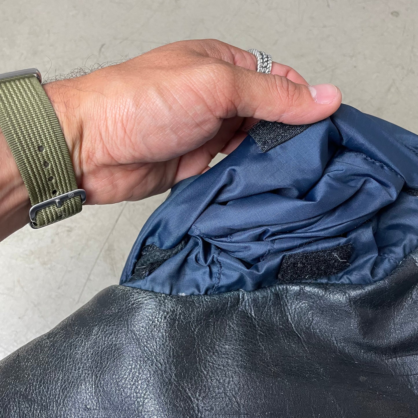 (XL) Vintage Mauritius Puffer Leder Daunenweste Navy blau schwarz