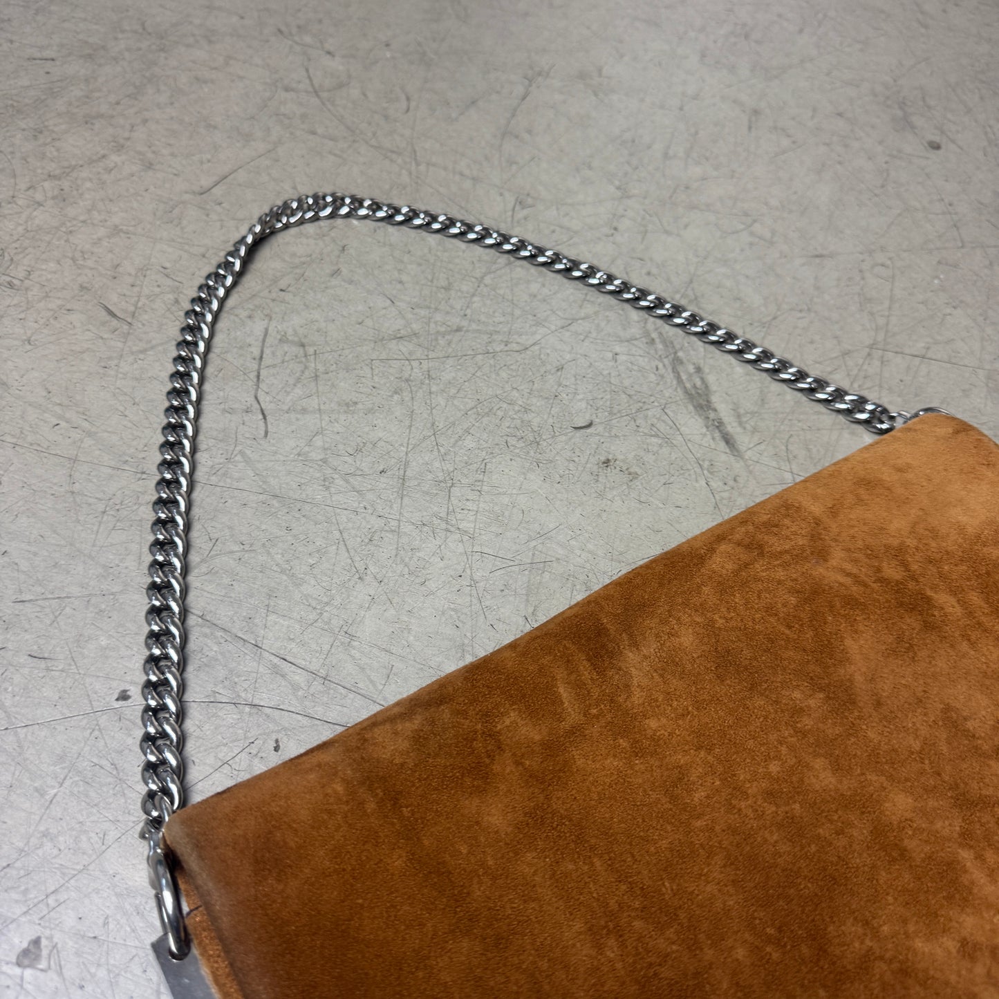 Céline Wildleder Leder Handtasche Clutch Bag Silber braun