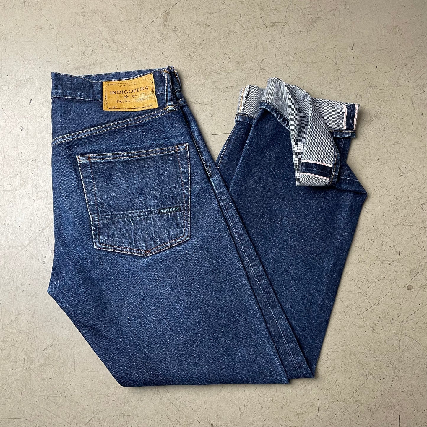 (M-L) Indigofera Clint Selvage Selvedge Denim Jeanshose blau W32/L32