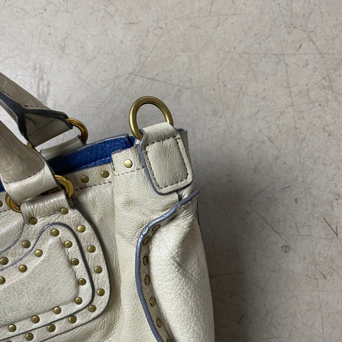 Liebeskind Berlin Leder Handtasche Bag Creme beige blau klein Nieten