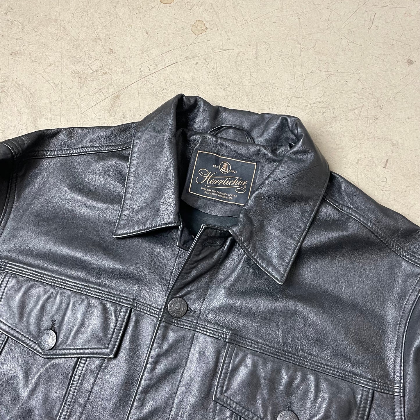 (XL) Herrlicher Manufaktur Nappaleder Trucker Jacke „Andy“ Schwarz